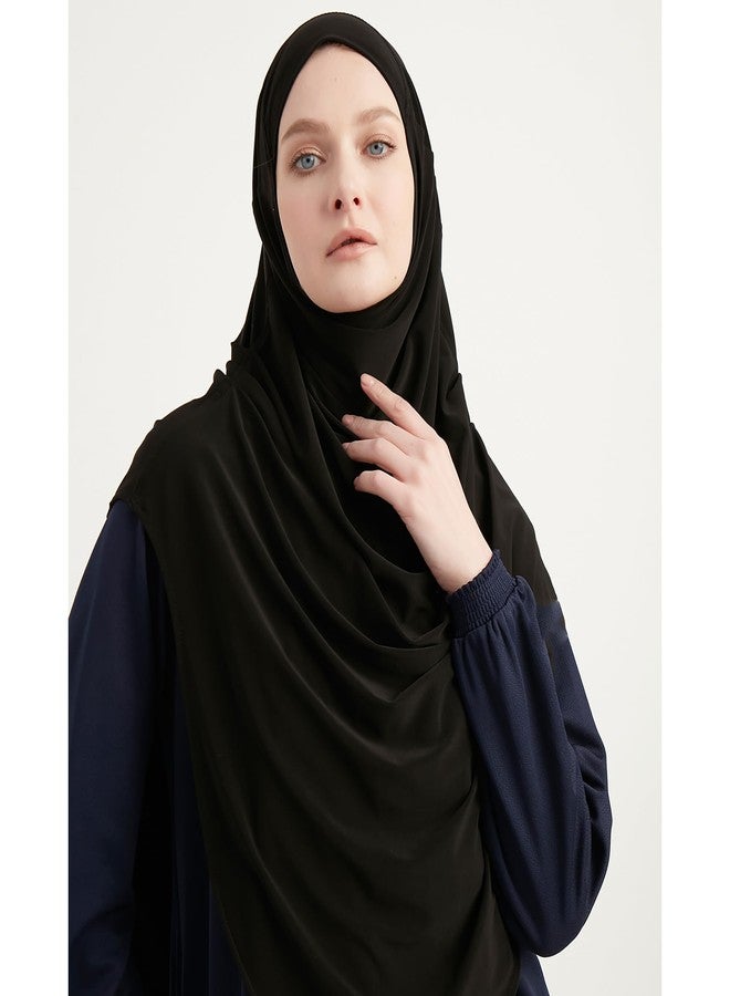 Modefa Instant Hijab | Turkish Islamic Practical Easy Simple Ready Headscarf for Prayer | Premium One Piece Lycra Long Hijab (Black) - Image 4